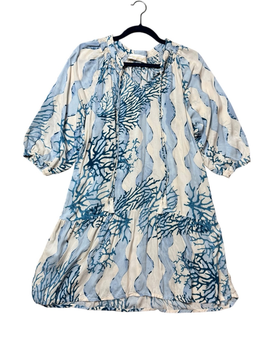 Natalie Martin Coral Wave Sky Tassel Mini Dress size S